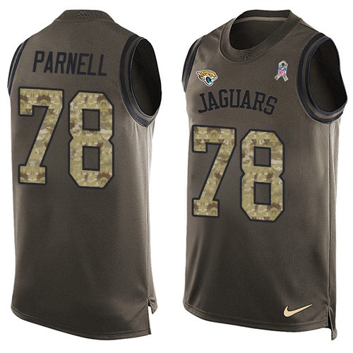 Men's Limited Jermey Parnell Nike Jersey Green - #78 Salute to Service Tank Top NFL Jacksonville Jaguars